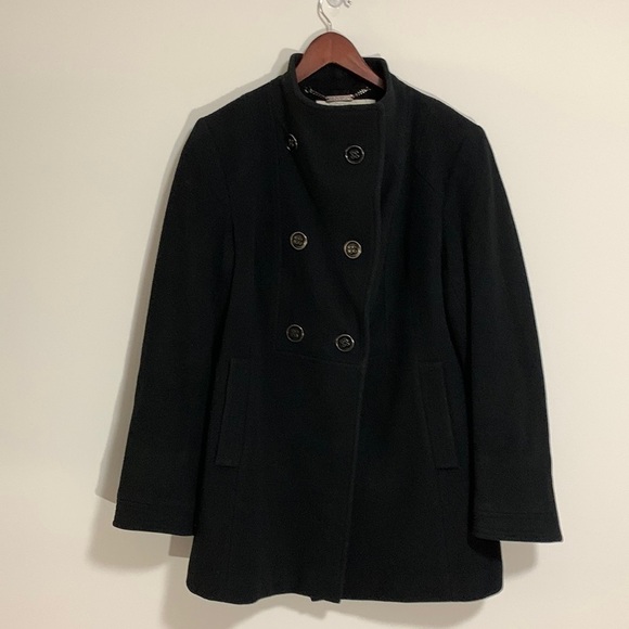 Perry Ellis Portfolio Wool Pea Coat Jacket Black Size 8 - Picture 1 of 15
